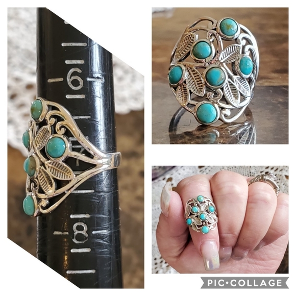 Genuine Arizona Turquoise Leaves Ring Size 7 - Picture 6 of 6